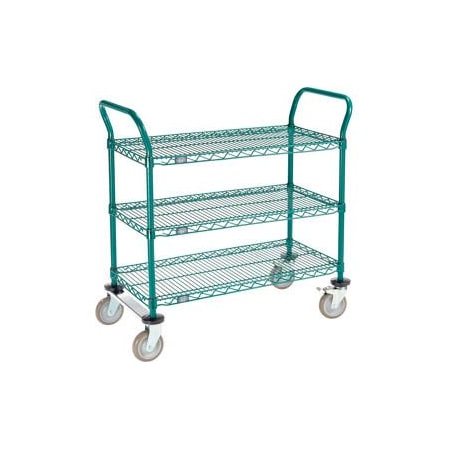 Gec Nexel Utility Cart, 3 Shelf, Poly-Green, 36"L x 18"W x 39"H, Polyurethane Rigid Casters 1836R3G